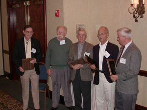 2002 Awardees (from left): Jack Downs, Wade Berry, Ted Tibbitts, Bob Langhans, and Don Krizek